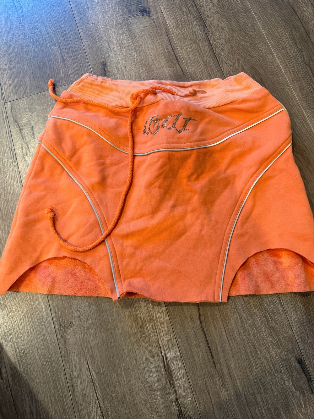 Asymmetrical Orange Drawstring Mini Skirt with Contrast Piping